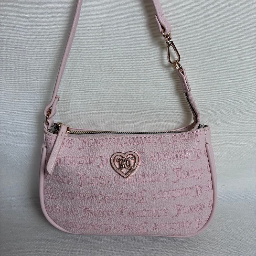 Juicy Couture Light Pink Monogram Shoulder Bag Rhinestone Heart Logo Y2K